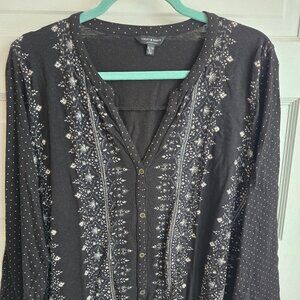 🌿 Lucky Brand Black & White Embroidered Polka Dot Tunic - XL
